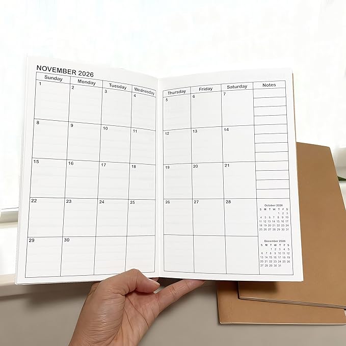 A5 Planner Jan 2026 - Jun 2027, Travelers Notebook Inserts, Travelers Notebook Calendar, Weekly and Monthly Calendar, 100gsm Paper, 8.3 x 5.5 in, Set of 3