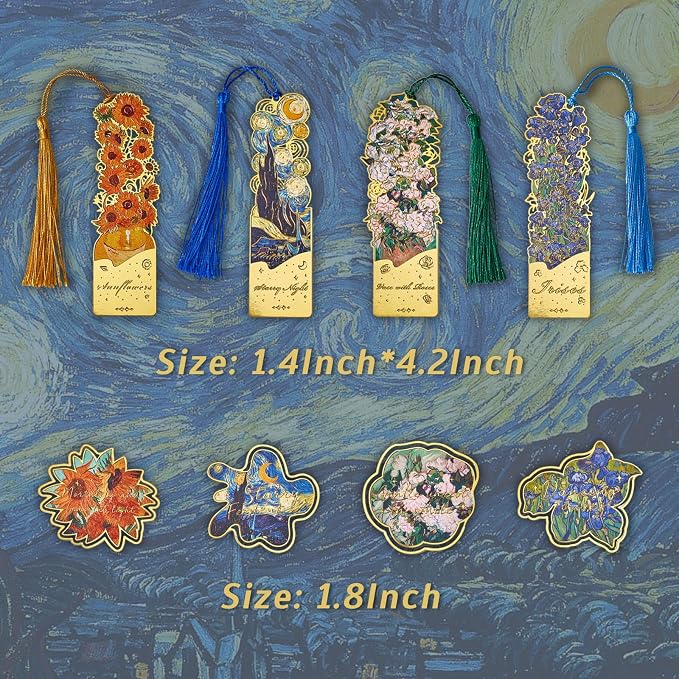 8 PCS Metal Bookmark with Tassel, Van Gogh Book Marks for Reading Women & Men, Book Lovers Gift