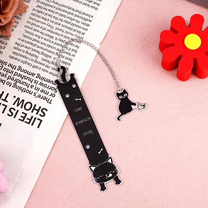 Cat Bookmark, Zinc Alloy Adorable Silver Bookmark with Cute Pendant Funny Reading Accessories for Men Women Book Enthusiasts (Alien Innovation Black Cat)