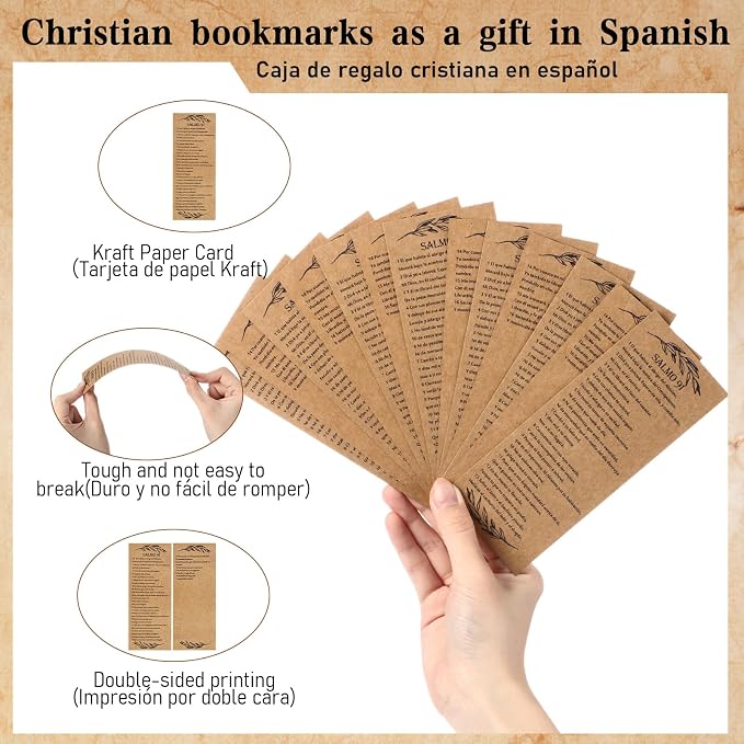 Skyygemm 100 Pcs Psalm 91 Bookmarks Bulk Clergy Appreciation Gift Christian Bible Scripture Kraft Paper Prayer Card Religious Verse Inspirational Sunday School Teacher Gift for Church Pastor (Spanish)