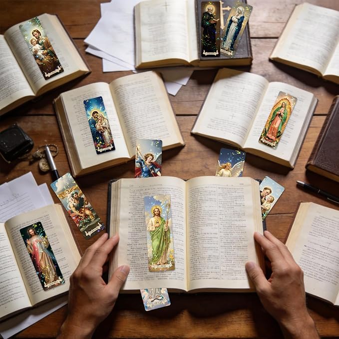 48 Pcs Catholic Bookmarks, Christian Religious Paper Bookmark Bulk for Women Man, Jesus Virgin Mary Angel Bookmark Catholic Gift for Reading Lovers Church Accessories