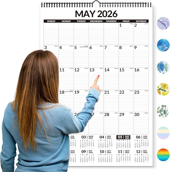 Forvencer 2026 Calendar, Extra Large 22"x15" Wall Calendar, 20-Month from May 2026 to Dec 2027, Big Numbers Bold Print, Vertical Hanging Monthly Planner, Spiral Hook & Stickers for Seniors Home Office