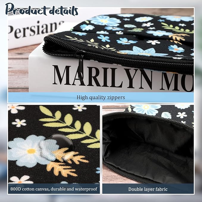 COCHIE Book Sleeve Book Cover Floral Printed with Zipper Washable Fabric for Teen Adult Book Lover Teacher Student (Medium, 11 x 8.7 Inch)