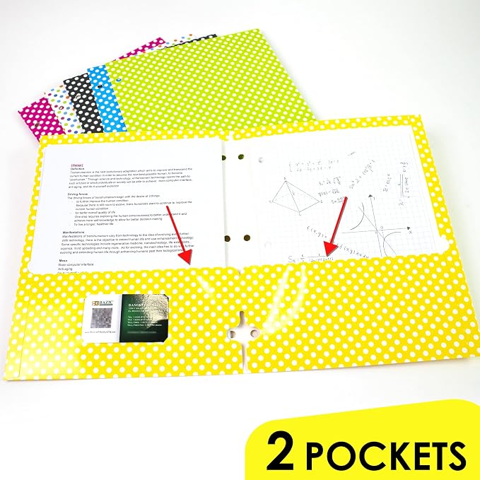 BAZIC Products Polka Dot Paper 2-Pocket Folder, Standard Letter Folder, for School Office Documents, Set of 6