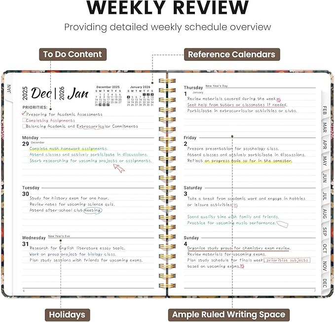 2026 Planner, Weekly and Monthly Planner for Women, January 2026 - December 2026, Hardcover 2026 Calendar Planner Book with Tabs, Inner Pocket, Spiral Bound, Perfect for Office Home School Supplies - A4 (8.5" x 11"), Petals