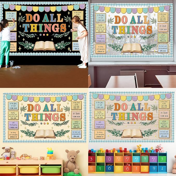 Christian Bulletin Board Set Jesus Do All Thing Classroom Decoration Religious Bible Verse Bulletin Board Church Motivational Paper Cutouts for Vacation Bible School Classroom Chalkboard Wall Decor