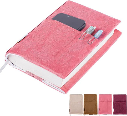 APLUFINE Velvet Book Cover for Paperbacks, Reusable Fabric Book Cover with Pockets, Adjustable Book Protector for Softcover Books, Journals & Bibles