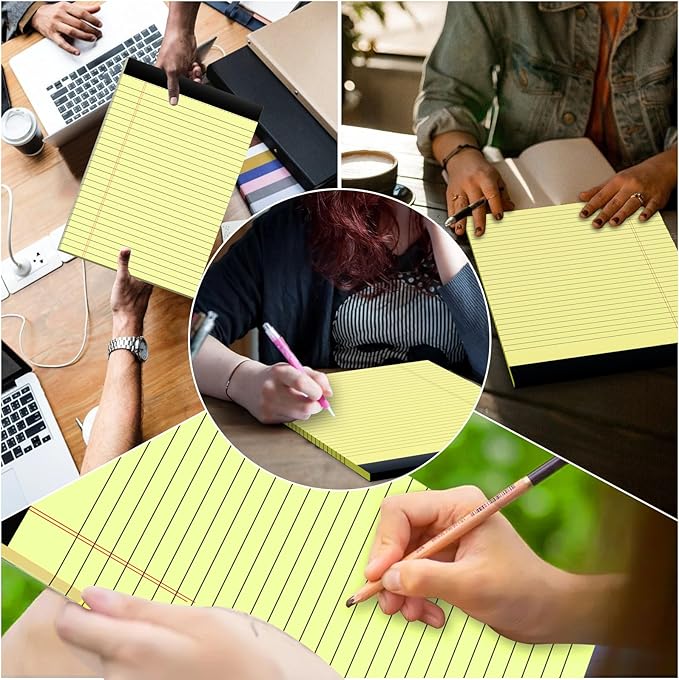 8 Pack Yellow Legal Pads 8.5x11 Yellow Notepads 30 Sheets Perforated Yellow Paper Pads Wide Ruled Yellow Note pad 70GSM Premium Thick Paper Double-Sided Printing Writing Tablets for Students, Office