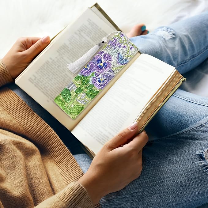 8 Pieces Christian Bible Verse Diamond Art Bookmarks 5d Christian Beaded Bookmark Acrylic Tassel Bookmark for DIY Making Beginners Adults Arts Craft Supplies (Floral-1)