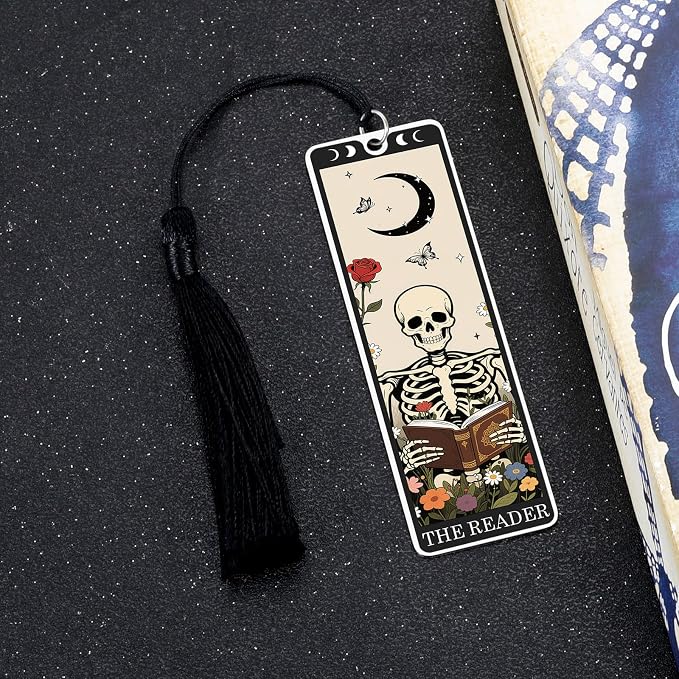 Tassel Bookmarks for Book Lovers - Christmas Bookmarks Tassels for Kids Goth Stocking Stuffers for Women Men - Funny Book Marks for Reading Women Men Spooky Christmas Gifts Wicked Tarot Cards Bookmark