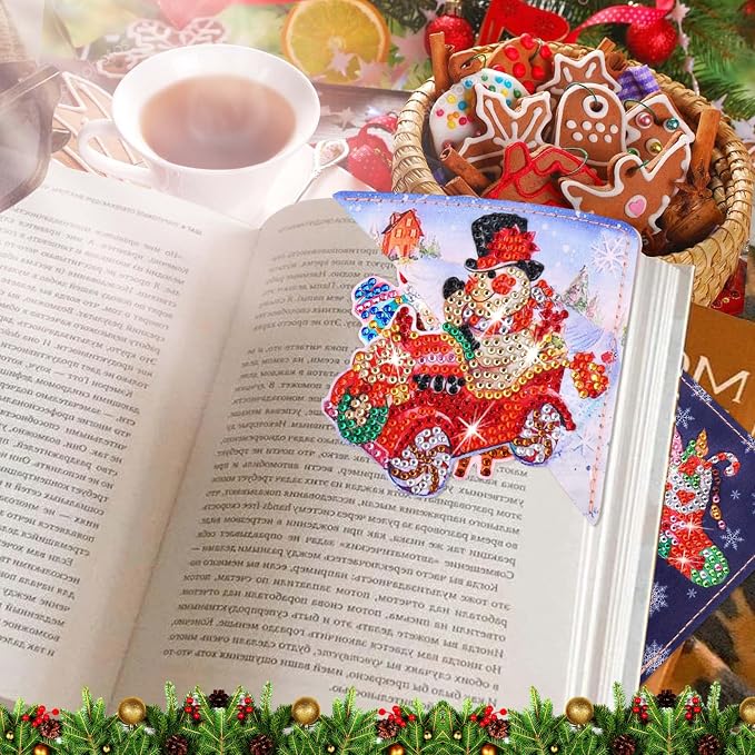 Christmas Diamond Art Bookmarks, 4 PCS Cute Diamond Art Bookmarks for Book Lovers, Christmas Gift DIY Diamond Art Accessories, Diamond Art Kits for Adults