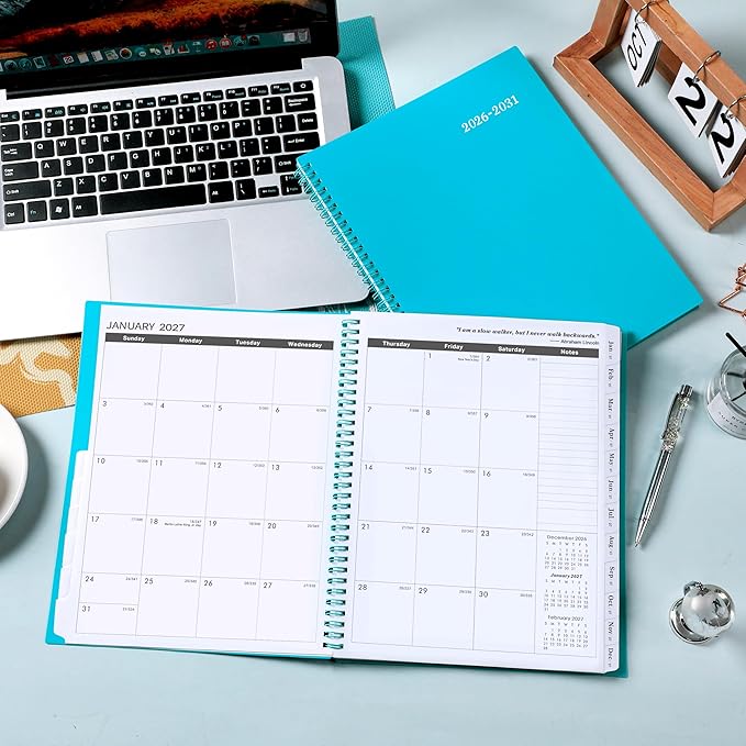 2026-2031 Monthly Planner/Monthly Calendar - 5 Year Monthly Planner, Jul.2026 - Jun.2031, 9" x 11", Double-Side Pocket + Polypropylene Cover - Green