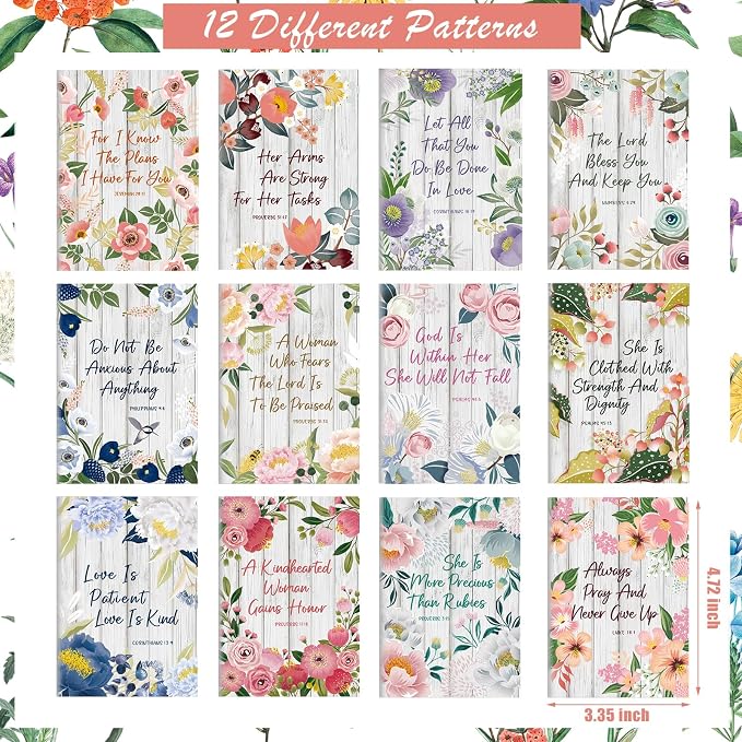 WSICSE 144 Pcs Christian Floral Bible Gifts Set Bulk, Religious Scripture Notebooks Verses Bookmarks Bible Quote Pens Organza Bags for Inspirational Bible Gifts for Office School