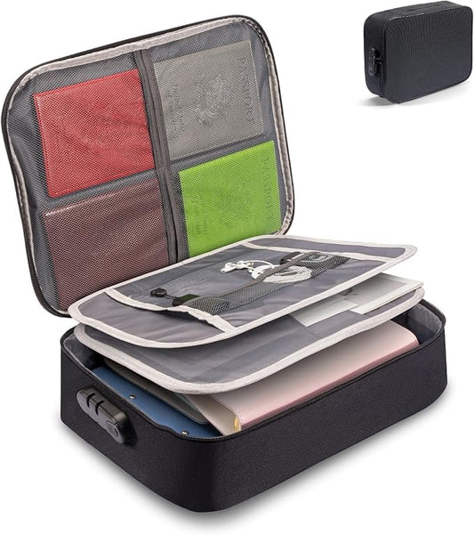 HOMEE Document Safe Box Waterproof,Document Bag with Lock,3 Layers File Pocket Holder with Durable Zipper,File Storage Case For Documents,Portable Travel Home Passport Organizer Storage Bag Safe Box