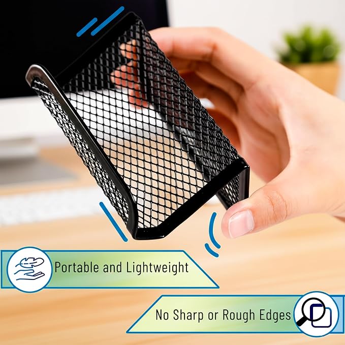 6 Pcs - Black Metal Mesh Business Card Holder for Desk | Office Desktop Business Card Display Holder | Desk Accessories for Women and Men | Wire Mesh Business Card Holder