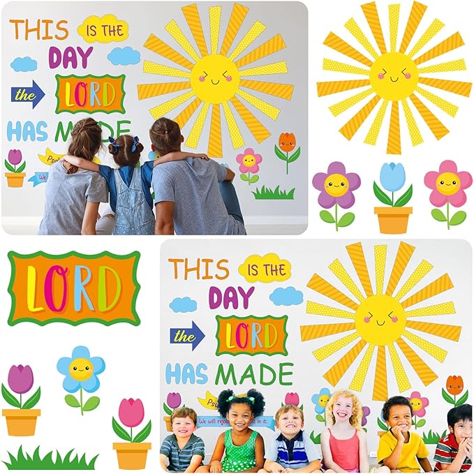 Fuyoooo 150 Pcs Spring Christian Bulletin Board Set Sunday School Bulletin Board Inspired Religious Classroom Decoration for Teacher Sunday School VBS Bible Church Summer Wall Decor(Bright Colors)