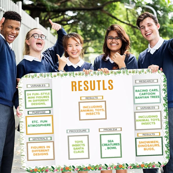 Sinload 92 Pcs Science Fair Board Supplies 60 Trim Scalloped Poster Boards 18 Presentation Subtitles 6 Project Titles 8 Letter Sticker for Classroom Display Boards (Green,Plant)