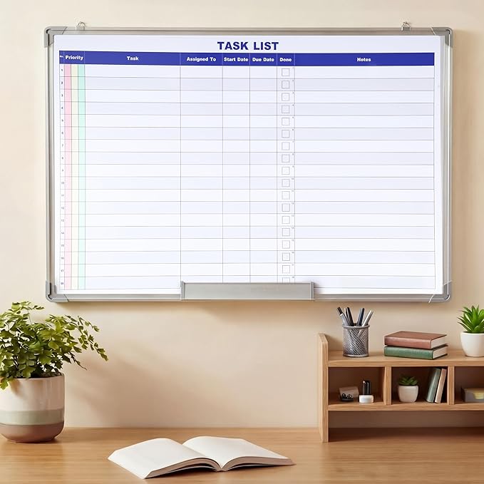 Lincia Large Dry Erase Task List 36 x 24 Inch Erasable Task Planner White Board for Wall Big Whiteboard Employee Assignment Tracker for Office Managing and Tracking Tasks to Increase Productivity