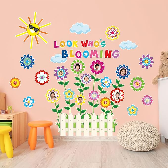 FYSUIMU 73Pcs Spring Classroom Door Decoration Bulletin Board Set Colorful Flower Blooming Growth Mindset Paper Cutouts for School Classroom Chalkboard Wall Door Photo Decor