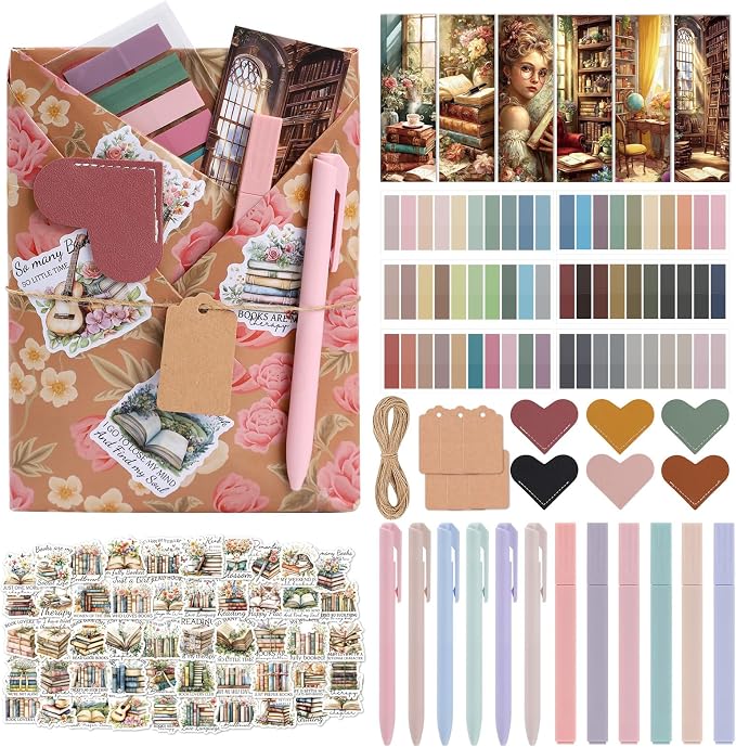 Blind Date with a Book Gift Box 6 Set Flower Blind Book Date Gifts Supplies Includes Kraft Paper Tags Floral Bookmark Pens Stickers Book Lover Club Gift for Women Bookish Family Reader