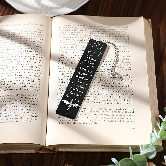 Cool Fourth Wing Bookmark - Gift for Fantasy Book Lovers Dragon Metal Bookmarks for Men Novel Fans Bookworm Black Page Markers Boys Kids Readers Teachers Students Birthday School Office