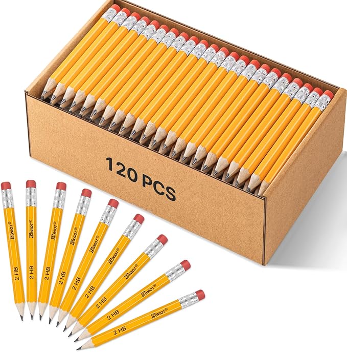 ZWlOT Golf Pencils with Eraser, #2 HB Half,4" Mini,Pre-Sharpened,120/200/320 Count Pencils Wood Cased Short for Classroom, Office, School, Wedding and Party Game(Yellow-120pcs)