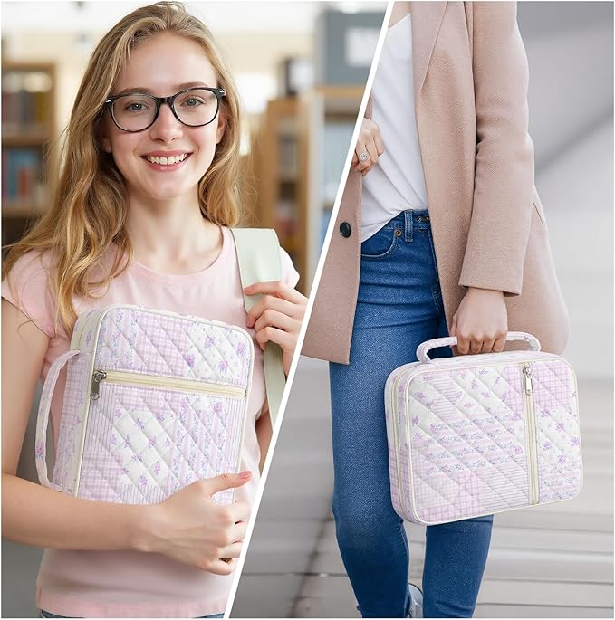 WOBAGMEN Bible Cover Case for Women,Large Bible Tote Bags Organizer Quilted Carrying Case for Girls,Bible Study Supplies Accessories Christian Gifts for Women (Purple Floral Patchwork, M)