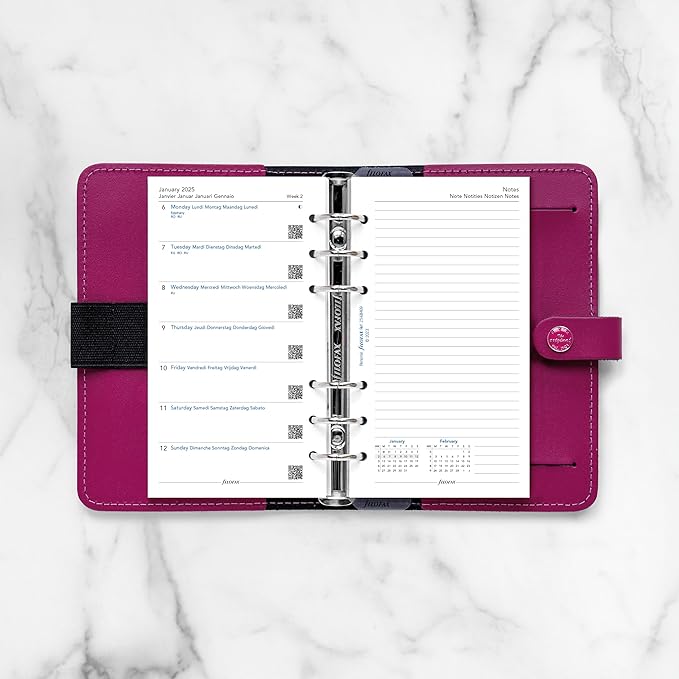 Filofax Calendar Diary Refill, Personal/Compact Size, Month-to-View, White Paper, English, 2025 (C68410-25)
