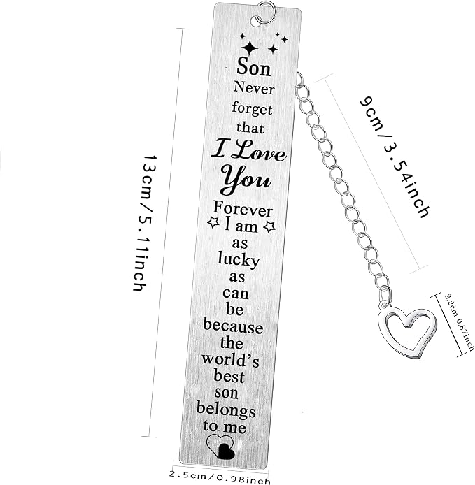 Son Metal Bookmark Keepsake - I Love You Birthday, Christmas, Graduation Gift from Dad Mum - Best Bookmark Present