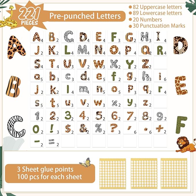 221 Pcs Classroom Bulletin Board Letters Colorful Alphabet Cutouts Number and Punctuation Symbol Combo Letter Cutouts for Wall Chalkboard Poster Board Decor
