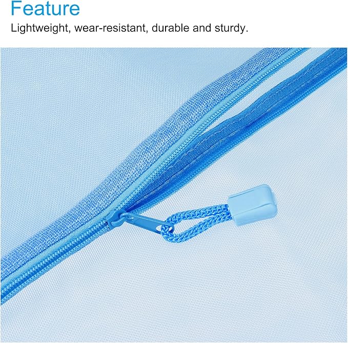 MECCANIXITY Mesh Zipper Bags, A4 Nylon Zip Pouch Pencil Case Storage Pockets for Travel Office Accessories, Sky Blue Pack of 6