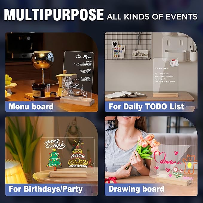 SELEAD Acrylic Clear Board Bar Signs - 2 Pack 8x12 Inch Words Sign Board with Wooden Stand, Tabletop Double-Sided Menu Message Note Board for Business, Bistro, Events