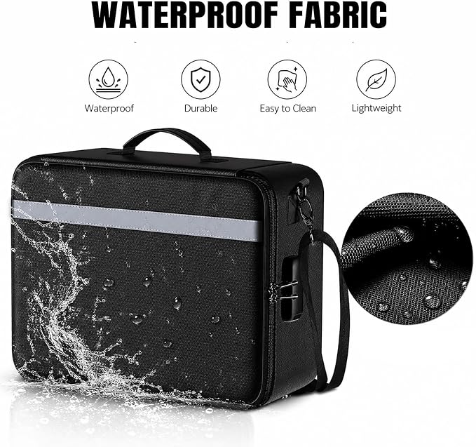 Fireproof Document Box with Lock, 5200°F Heat Insulated & Water-Resistant File Organizer, Portable Soft-Shell Storage Box for Important Documents, Passports, 14" Laptop (14.7"x11.2"x5.3")