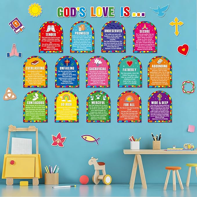 EDENCOME R 49 PCS Spring Bulletin Board Decorations - Christian Bulletin Board Decorations Religious Classroom Decor Sunday School Decor Easter Classroom Decorations for School Home Church Supplies