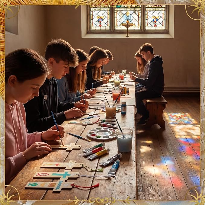 AmazingSpark 100 Pcs Christian Cross Coloring Bookmarks Bulk Wooden DIY Crafts, 50 Set Religious Bookmarks with Tassel for Church Gift, Sunday School, Baptism, First Communion Party Favors