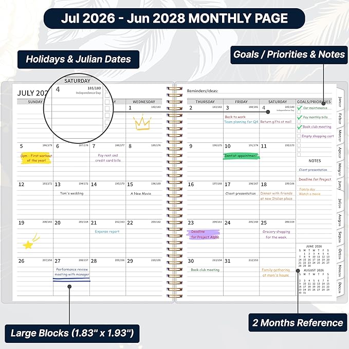 2026-2028 Monthly Planner, 2 Year Calendar Planner, Jul 2026 - Jun 2028, 8.5’’ x 11’’, Large Spiral Agenda, 24 Months, with Tabs ＆Pocket, Flexible Cover, Organizer for Office Home School, Black