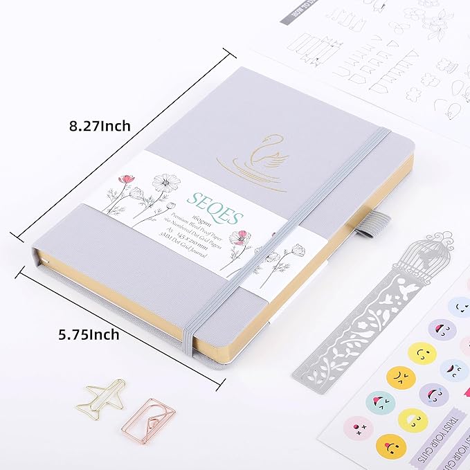 A5 Bullet Dotted Journal Notebook | 160gsm Thick Bleedproof Paper, Lay Flat Binding, 160 Numbered Pages | Hard Cover Dot Grid Notebook/Bullet Journals for Creatives, & Professionals- Swan