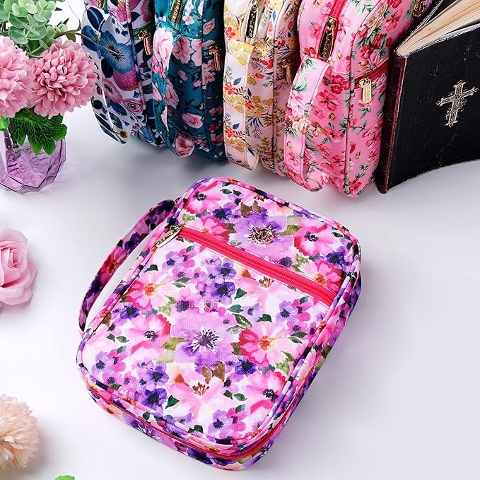 G-LEAF Bible Cover Case/Book Cover, Bible Case for Women Girls, Bible Cover Bags Floral Pattern With Handle Fits for Standard Size Bible, 9.5x6.7x2.5 In