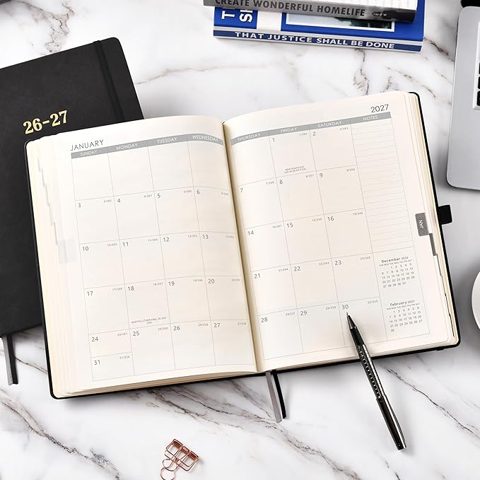 2026-2027 Planner - Weekly and Monthly Planner 2026-2027, Jul.2026 - Jun.2027, 9" x 11", 26-27 Calendar Planner with Inner Pocket + Bookmarks+ Leather Hardcover, Black