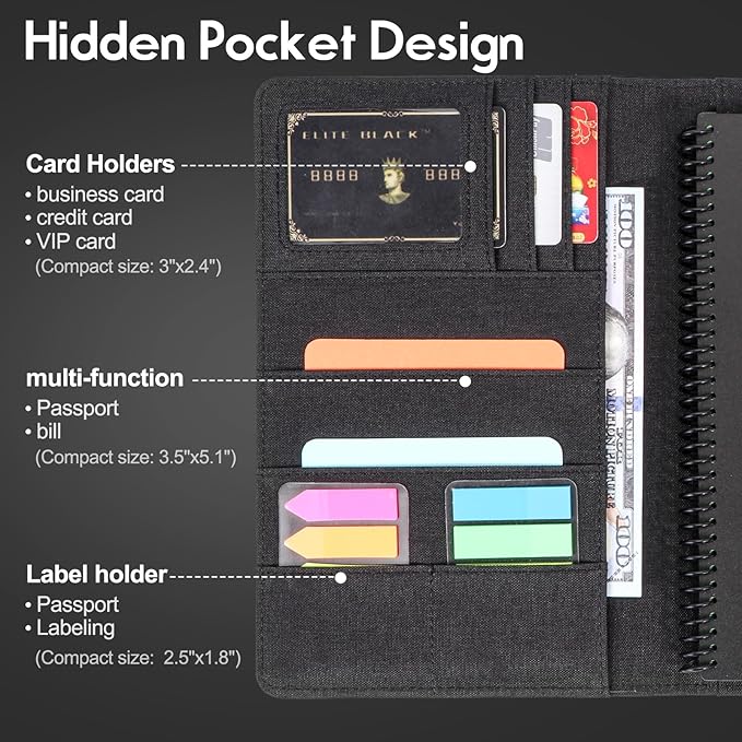 Trifold Planner Cover for Rocketbook Smart Notebook | Executive Size A5 (8.8"x6") Portfolio Organizer with File Pocket | Waterproof Protective Case for Rocketbook & Accessories (Black)