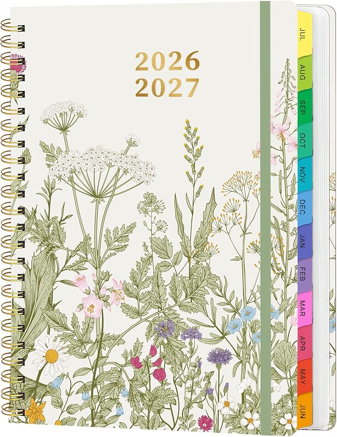 Academic Planner 2026–2027, Weekly & Monthly Calendar Planner, July 2026 – June 2027, Hardcover Agenda Book with Tabs, A5 (6.3" x 8.5"), Daily Organizer for Students, Teachers & School Supplies, Garden Flowers (Jul 2026–Jun 2027)