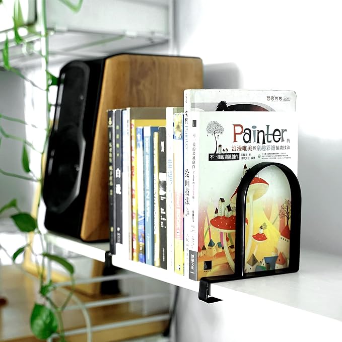Book Ends for Shelves: Black Metal Book Ends, Heavy Duty Bookend Supports for Shelves, Non-Skid Book Organizer for Home Office School Supplies
