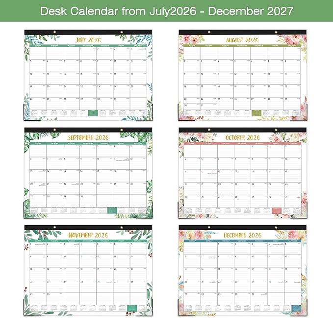 Desk Calendar 2026-2027, 18 Months Calendar from July 2026 to December 2027, 17" x 12", Desk Calendars 2026-2027 Large Ruled Blocks for Planning