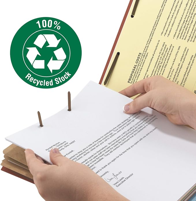 Smead 100% Recycled Pressboard Classification File Folder, 3 Dividers, 3" Expansion, Legal Size, Red, 10 per Box (19099)