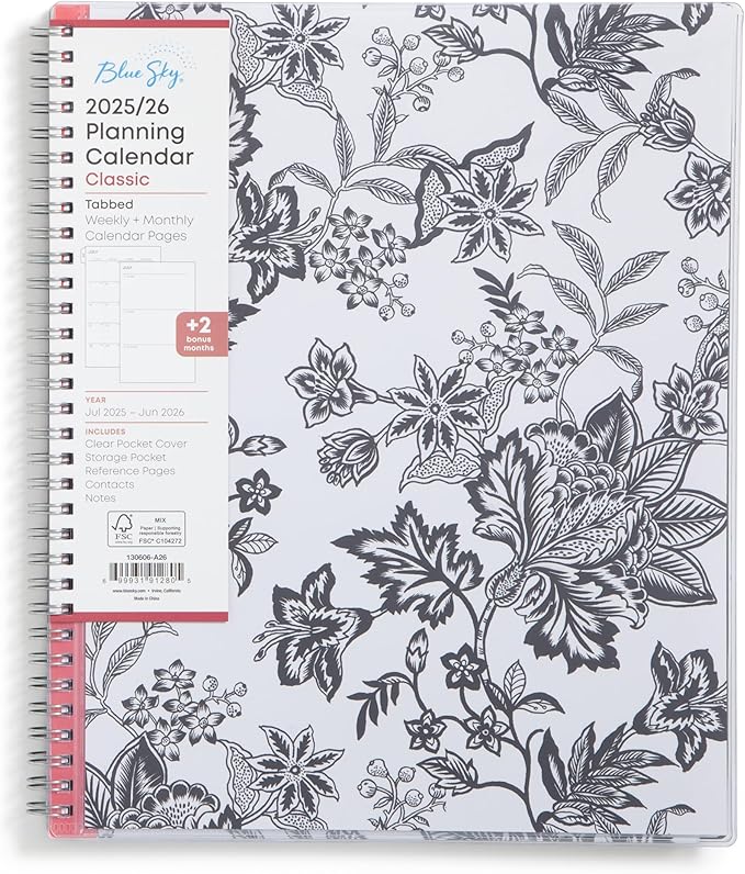 Blue Sky 2025-2026 Weekly and Monthly Academic Year Planner Calendar, July 2025 - June 2026, 8.5" x 11", Flexible Cover, Wirebound, Storage Pocket, Analeis