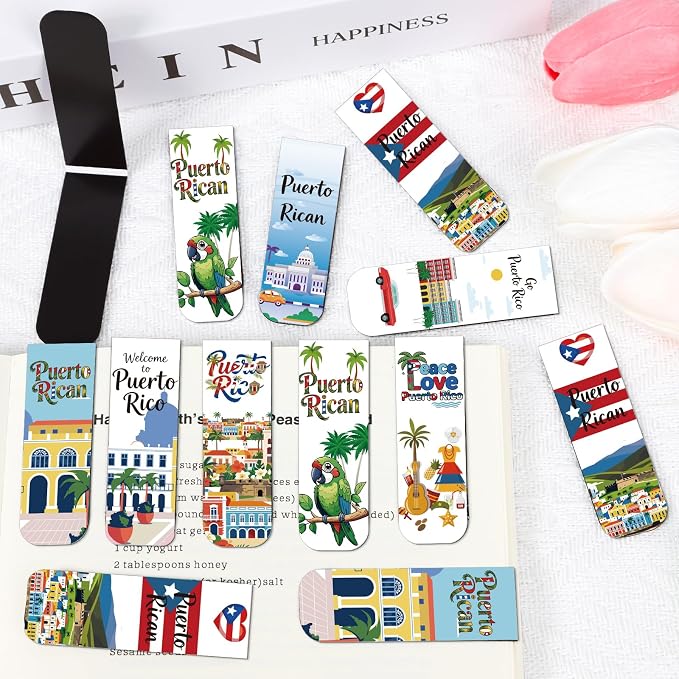Wxiben Puerto Rico Magnetic Bookmarks Gifts - 30 Pcs Puerto Rico Travel Souvenirs Bookmark Flags Frog Flowers Magnets Book Marks Page Clip for Patriotic Latin American Spanish Party Favors