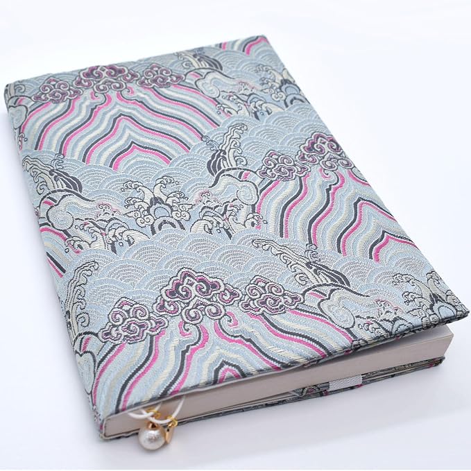 BLBMH A5 Journal Cover | Non-Stretch Fabric Notebook Sleeve with Bookmark, Handmade 5.5x8.3 Washable Privacy Protector for Paperback Bible Hardcover Gift for Women - Chinese Grey