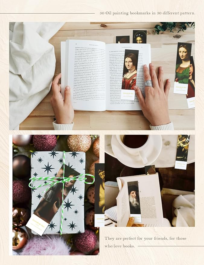 30 Pcs Paper Bookmarks, da Vinci Art Works Bookmark Bulk for Book Lovers, Aesthetic Bookmarks Set for Women Men