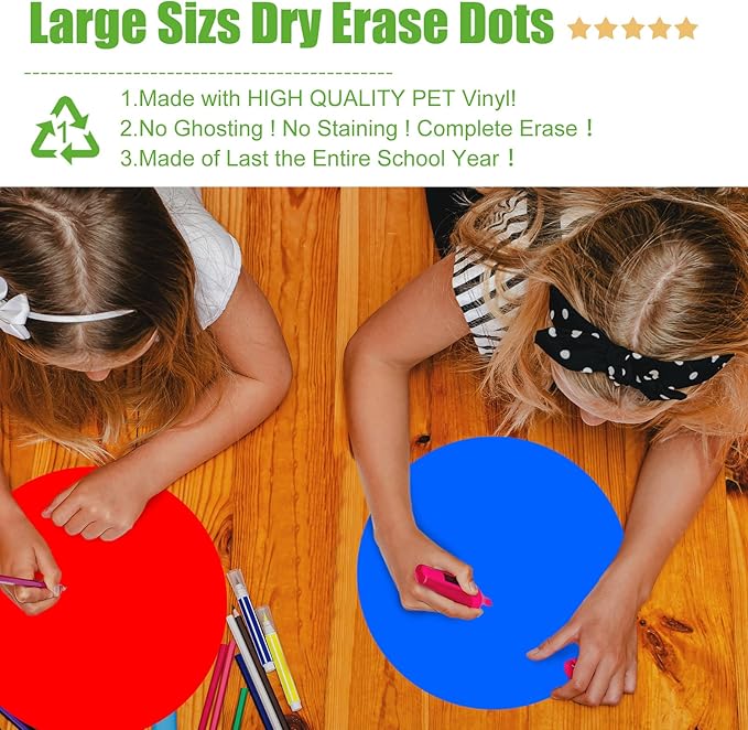 Ireer 12 Pcs 13 '' Dry Erase Dots for Classroom Table Classroom Decor Boho Colorful Stickers for Whiteboard Wall Decor Removable Dry Erase Circles for School Teacher Supplies(Classic,Rainbow Color)
