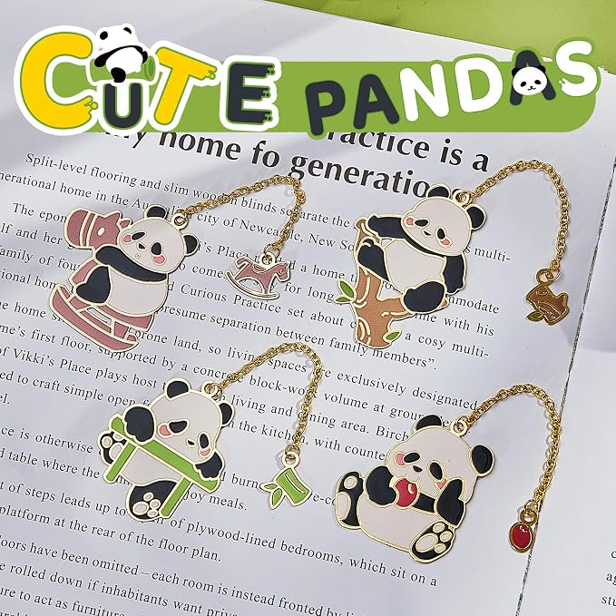 4 PCS Cute Panda Bookmarks, Metal Book Marks for Reading Women, Adults Teens Teacher, Book Lovers Gifts